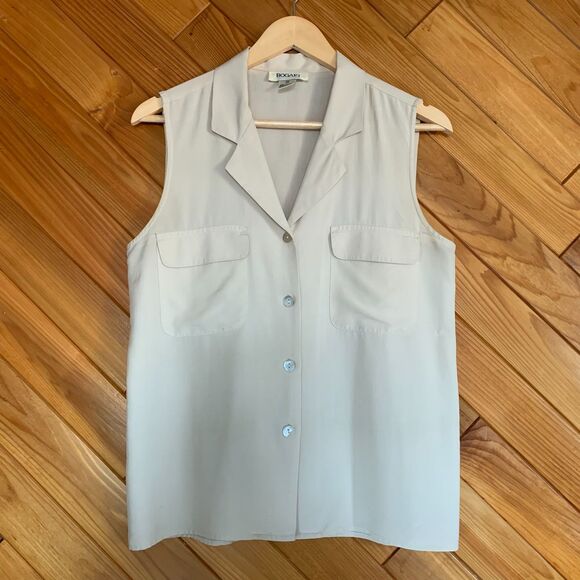 Vintage Cream Silk Collared Sleeveless Button Up with Mother of Pearl Buttons - Picture 4 of 5